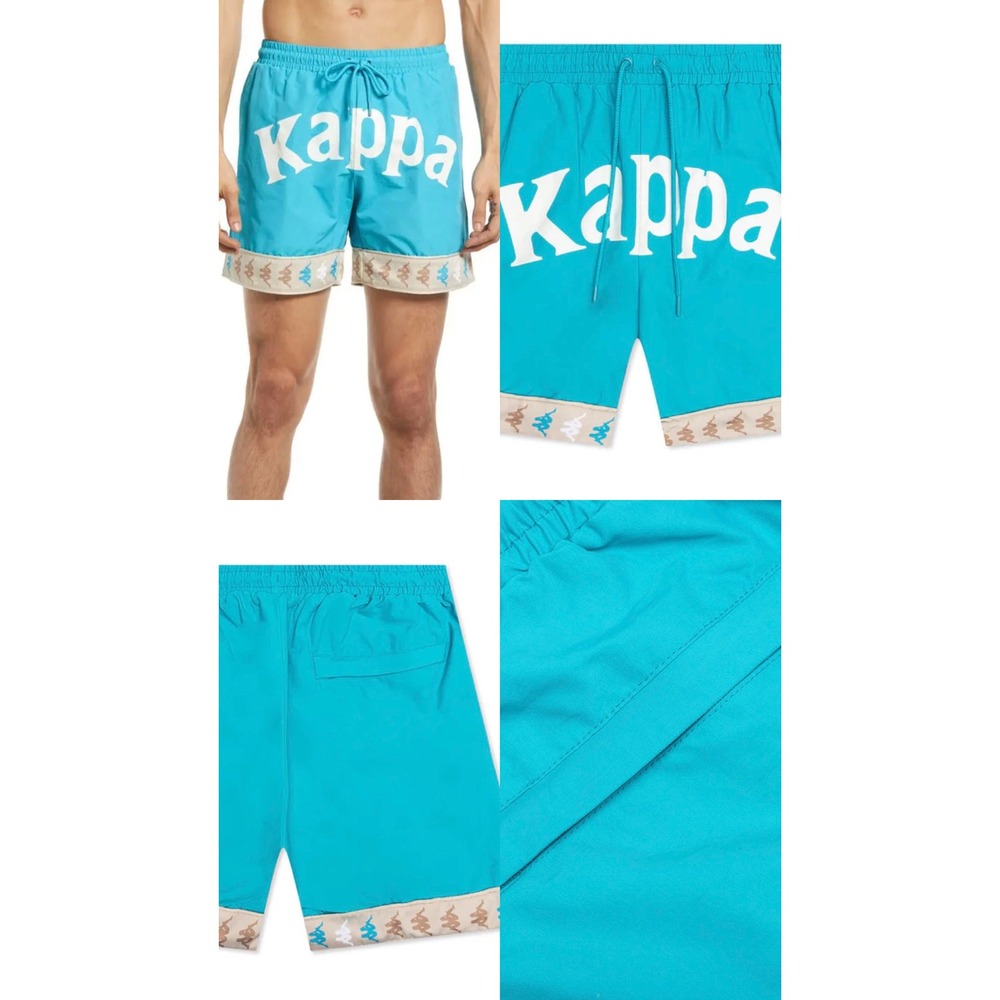 Kappa Mens Turquoise Blue Logo Swim Trunks Omini Tape Shorts Small